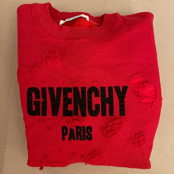 Givenchy Red Destroyed Logo Sweatshirt